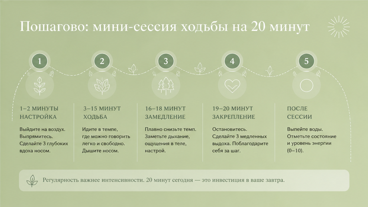 Схема мини-сессии ходьбы на 20 минут по шагам
